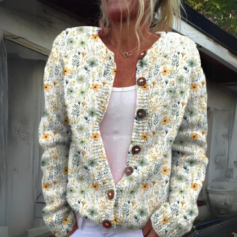 Button-front floral cardigan