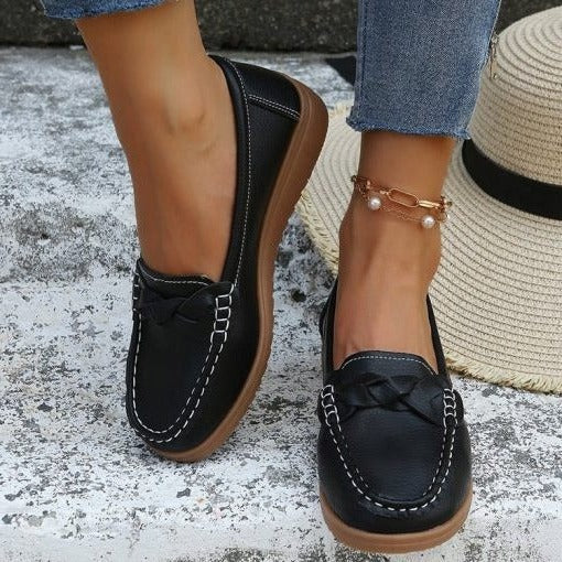 Women's Soft Leather Walking Loafers – Comfortable Slip-On Shoes for Daily Wear