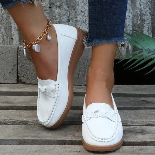 Women's Soft Leather Walking Loafers – Comfortable Slip-On Shoes for Daily Wear