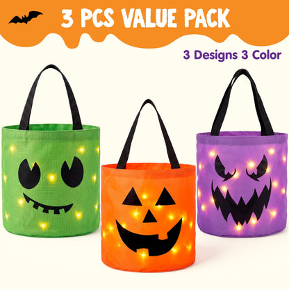 3 PCS Light Up Pumpkin Buckets - Glow While You Trick or Treat – Ventayo