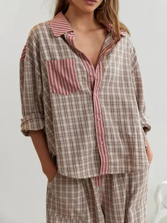 Ladies two piece pyjama set with checked pattern