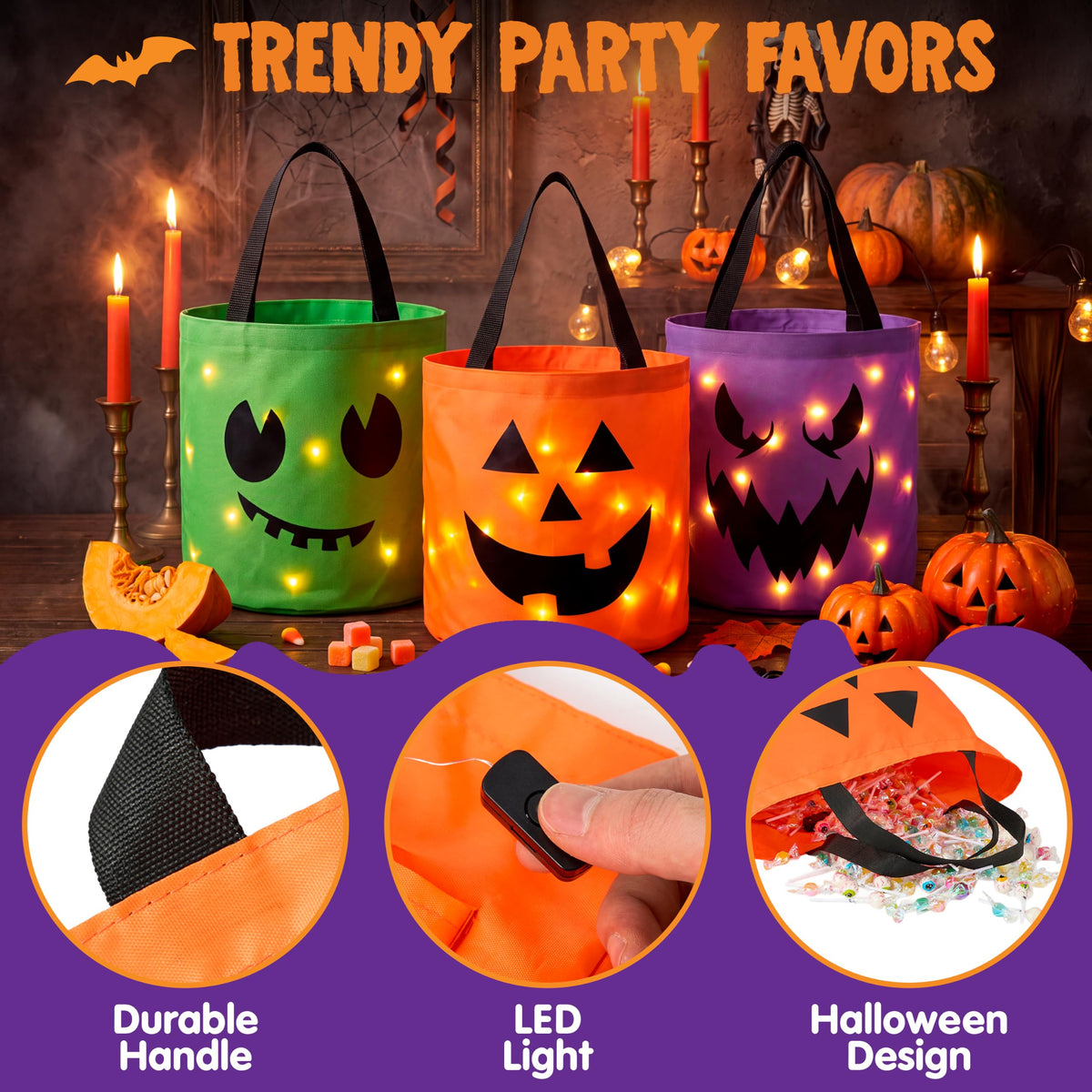 3 PCS Light Up Pumpkin Buckets - Glow While You Trick or Treat – Ventayo