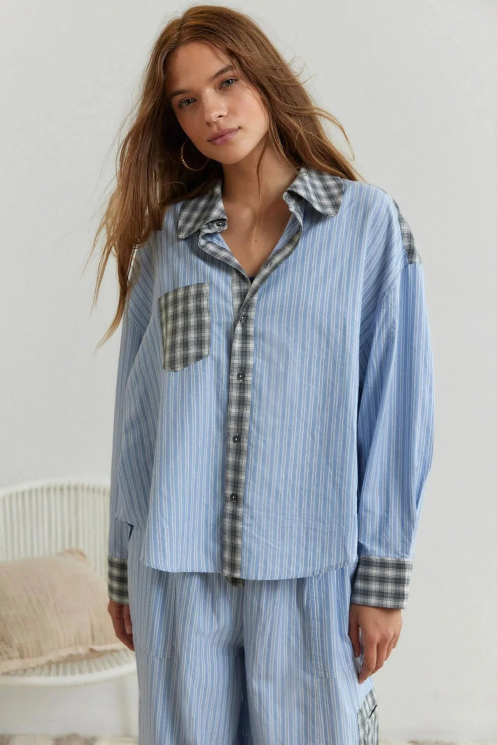 Ladies two piece pyjama set with checked pattern