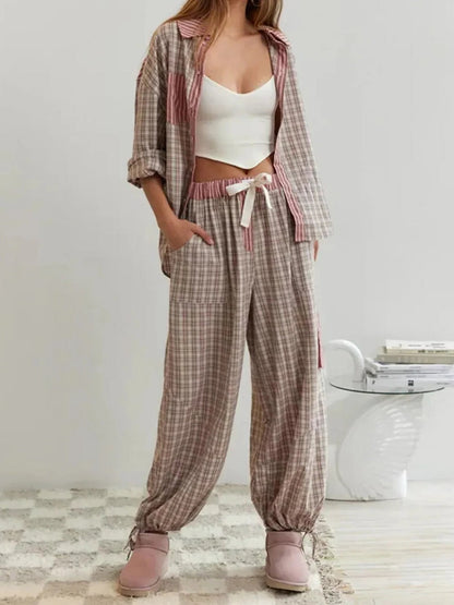 Ladies two piece pyjama set with checked pattern