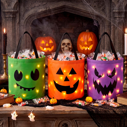 3 PCS Light Up Pumpkin Buckets - Glow While You Trick or Treat – Ventayo