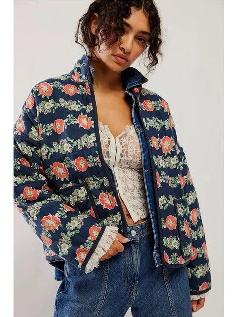 Vintage bloemenprint jas