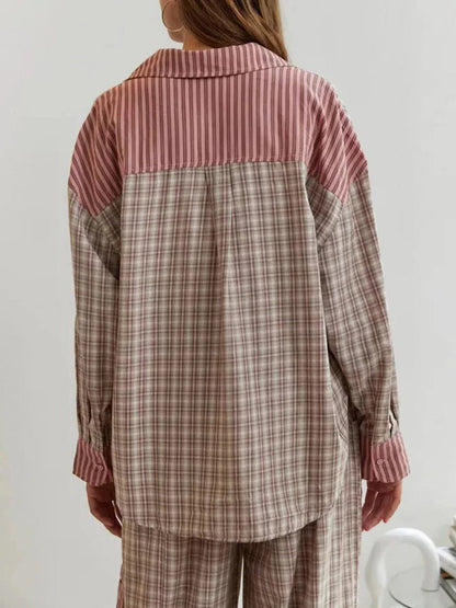 Ladies two piece pyjama set with checked pattern