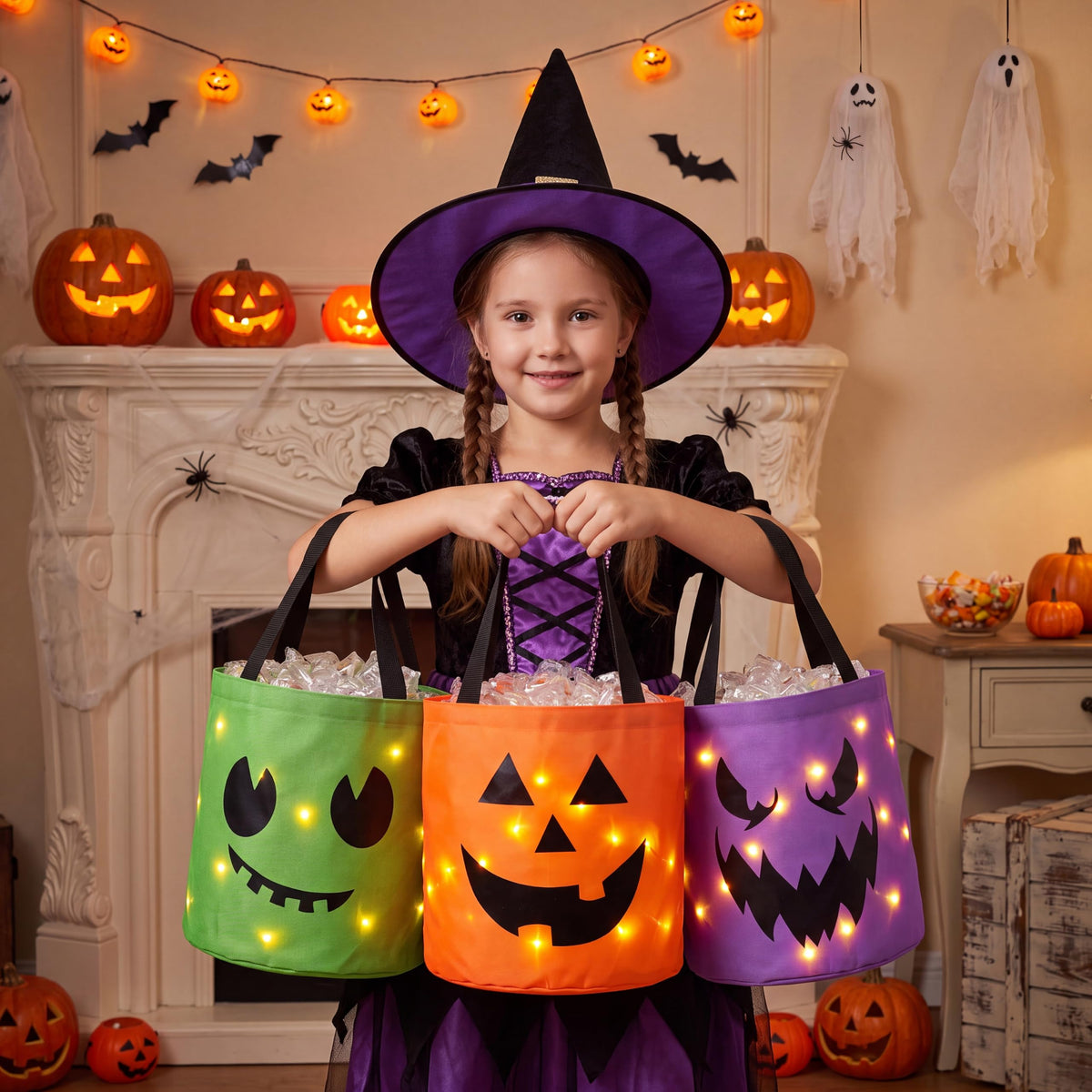 3 PCS Light Up Pumpkin Buckets - Glow While You Trick or Treat – Ventayo