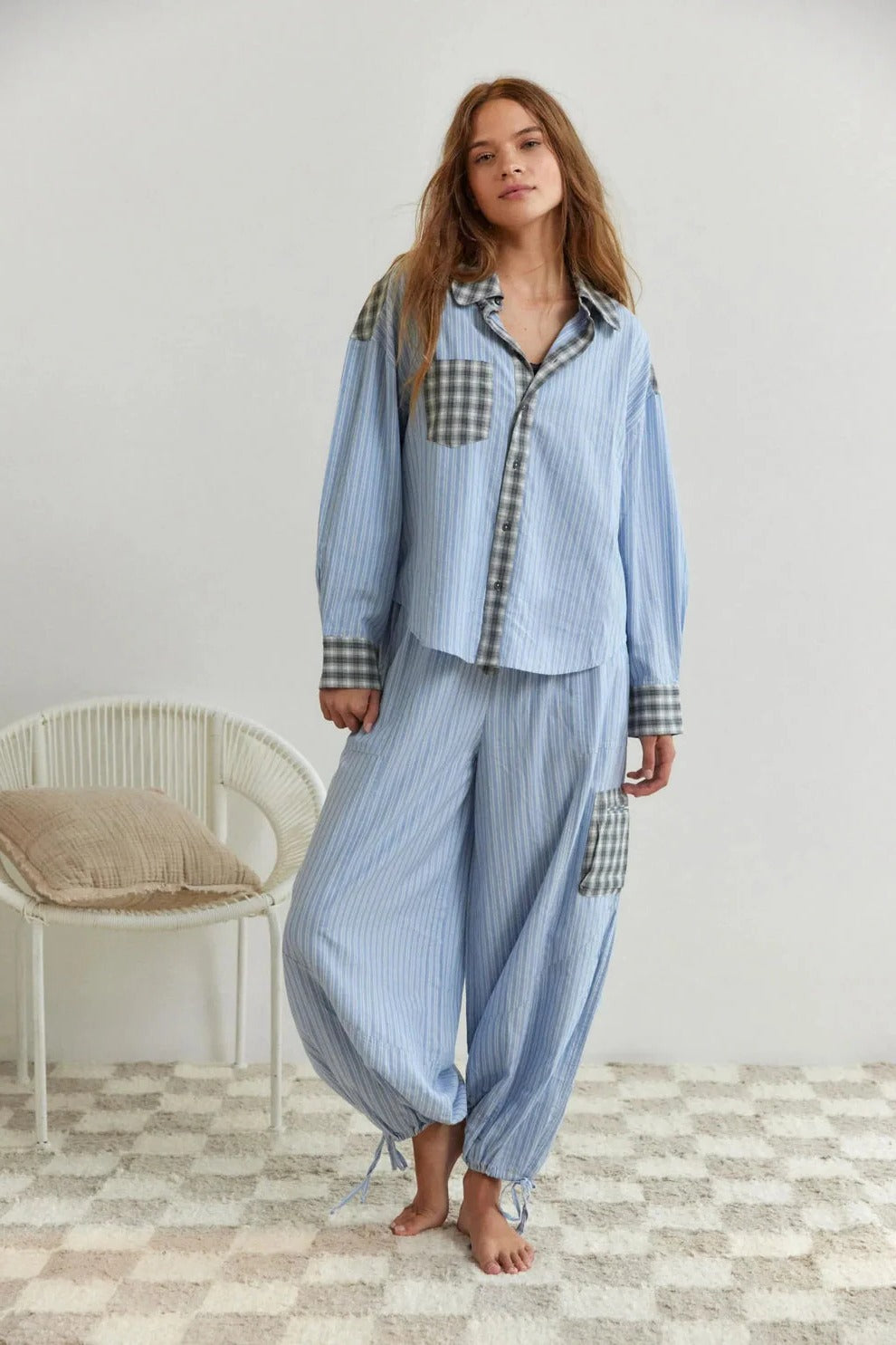 Ladies two piece pyjama set with checked pattern
