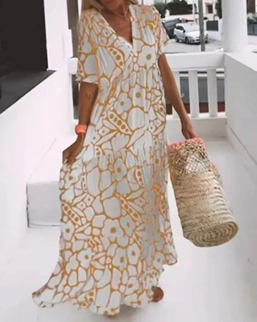 Long Dress With Short Sleeves and Print