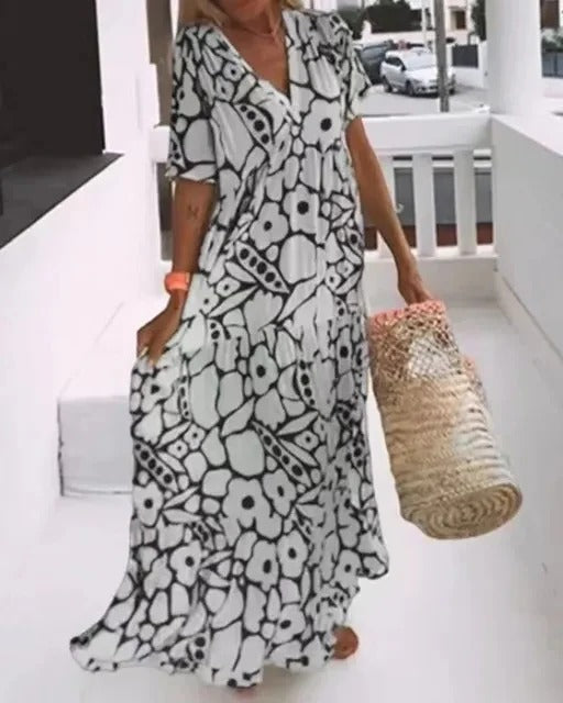 Long Dress With Short Sleeves and Print