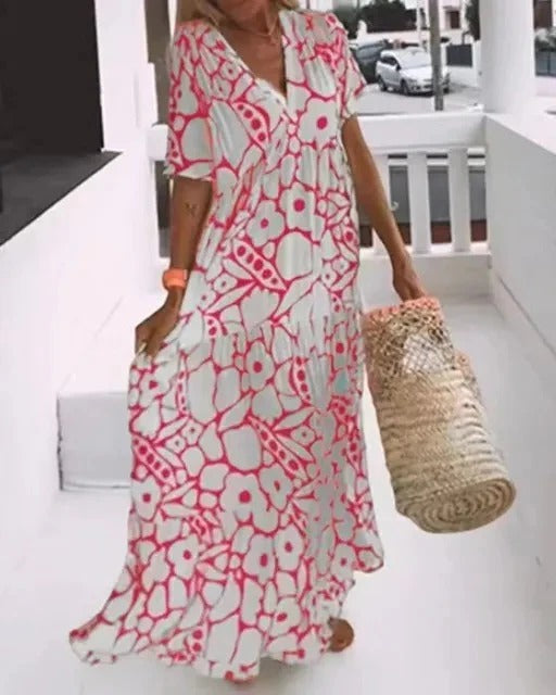 Long Dress With Short Sleeves and Print