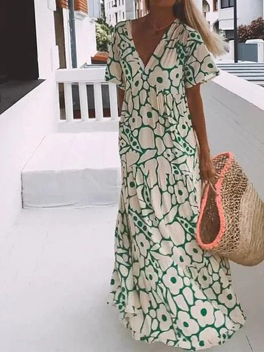 Long Dress With Short Sleeves and Print