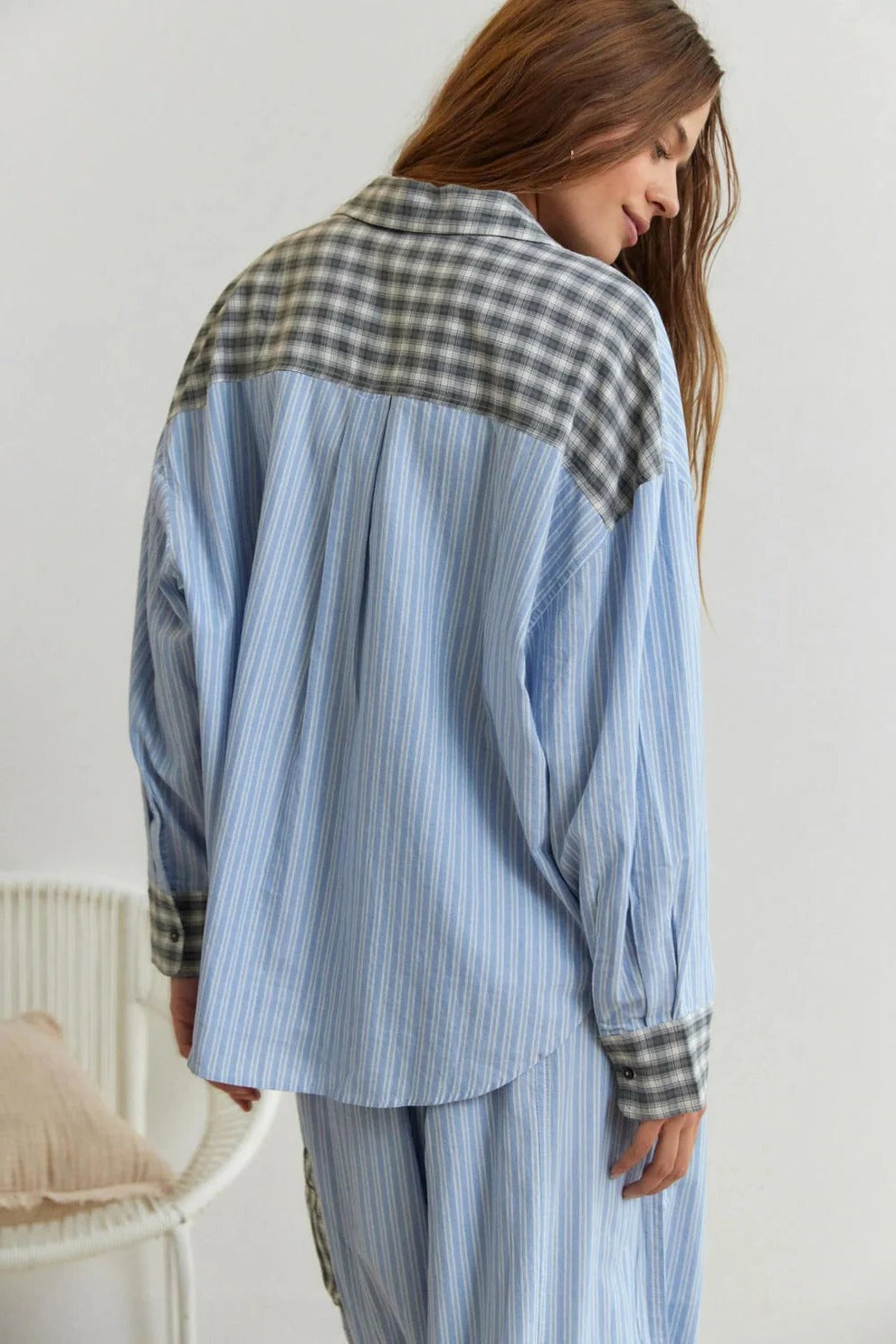 Ladies two piece pyjama set with checked pattern