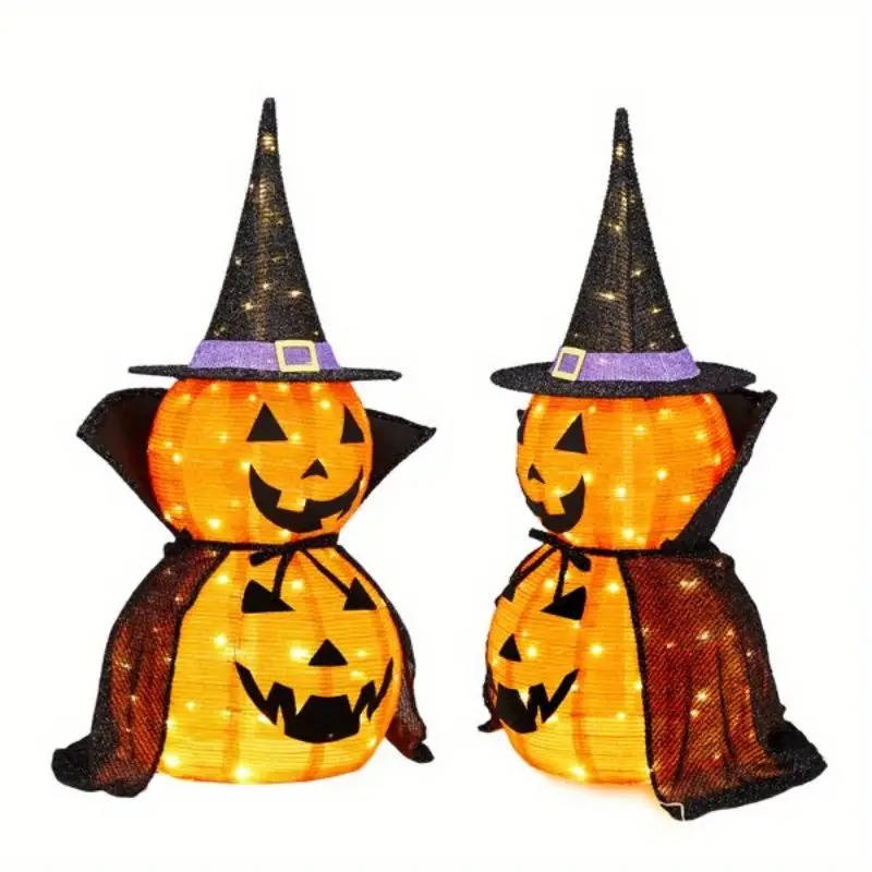 Halloween Pumpkins 3 ft 2 Pack, Lighted Pumpkin Decorations with Hat and Cape, Collapsible Giant Pumpkin Halloween Decorations Outdoor – Ventayo