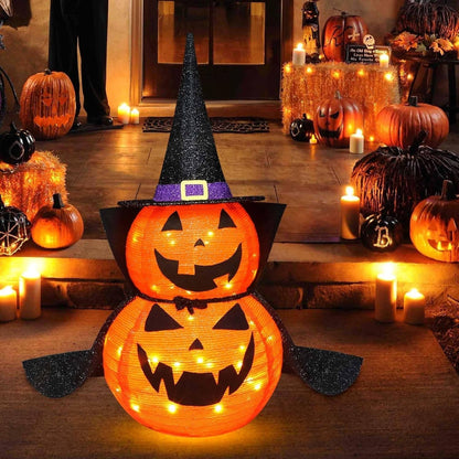 Halloween Pumpkins 3 ft 2 Pack, Lighted Pumpkin Decorations with Hat and Cape, Collapsible Giant Pumpkin Halloween Decorations Outdoor – Ventayo