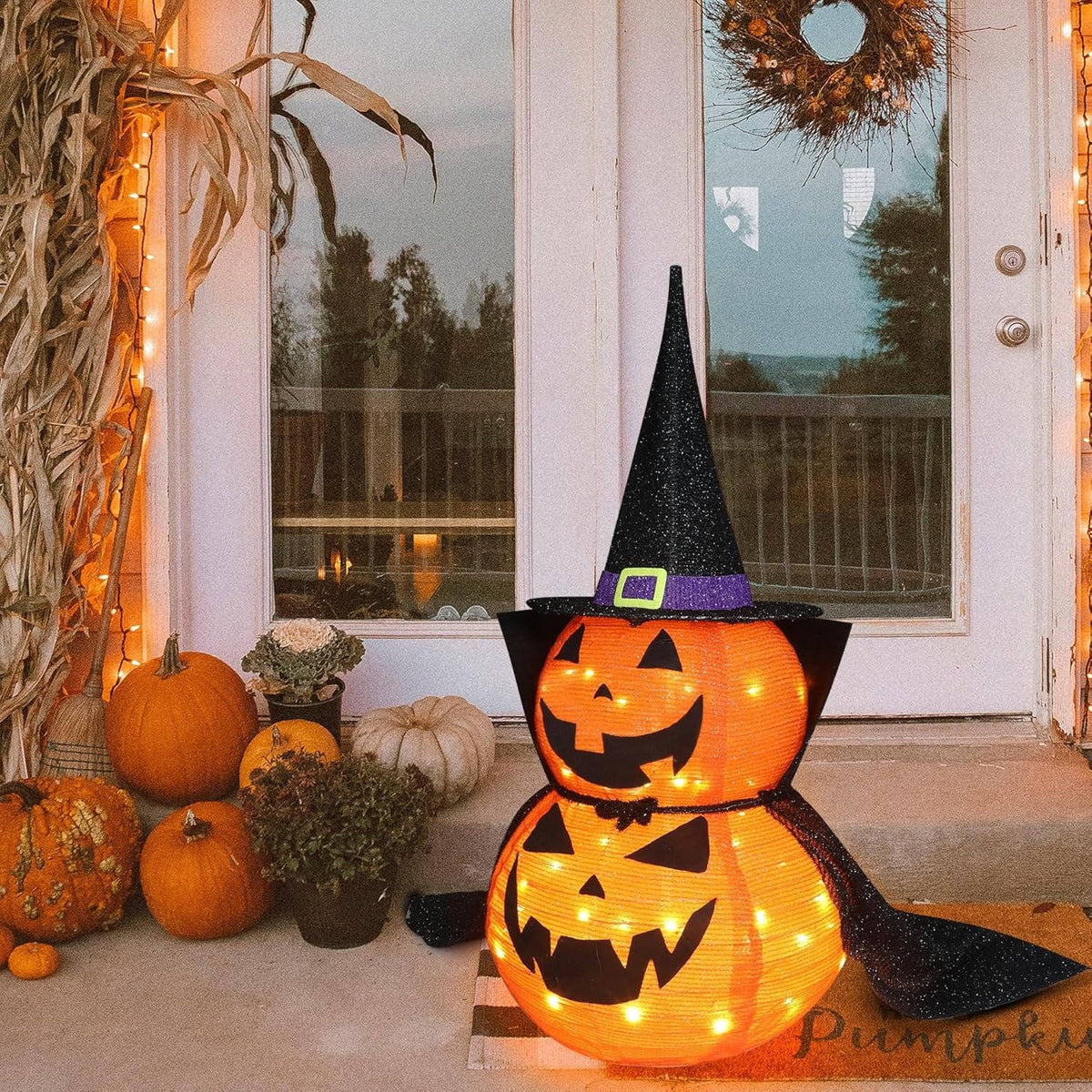 Halloween Pumpkins 3 ft 2 Pack, Lighted Pumpkin Decorations with Hat and Cape, Collapsible Giant Pumpkin Halloween Decorations Outdoor – Ventayo