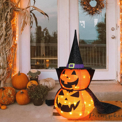 Halloween Pumpkins 3 ft 2 Pack, Lighted Pumpkin Decorations with Hat and Cape, Collapsible Giant Pumpkin Halloween Decorations Outdoor – Ventayo
