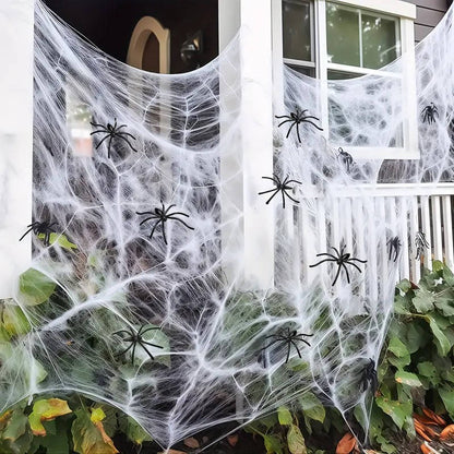 Spider Webs with Spiders 200 sq ft, Giant Spider Web Halloween Door Decoration, Halloween Party Decor with Fake Spiders – Ventayo