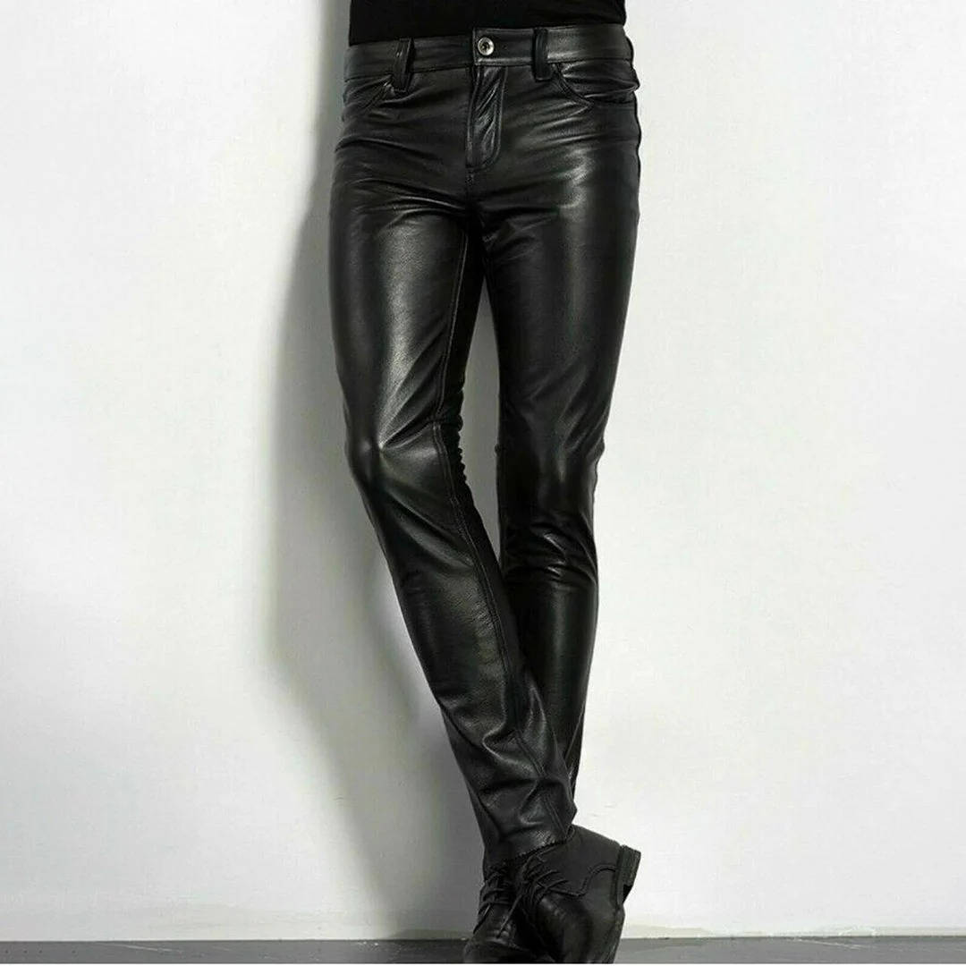 Pantaloni in pelle nera da uomo