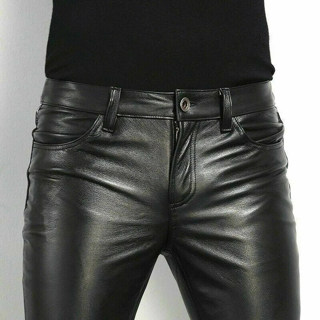 Pantaloni in pelle nera da uomo