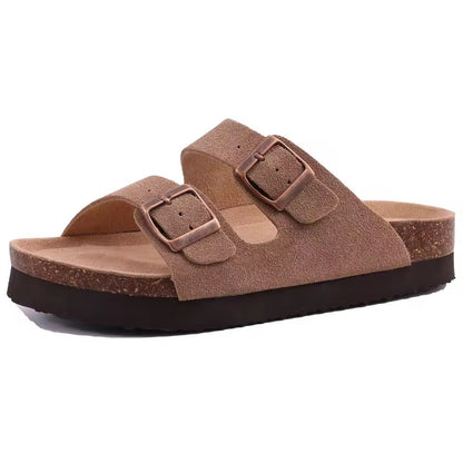 Cork Footbed Sandals With Double Buckle Straps
