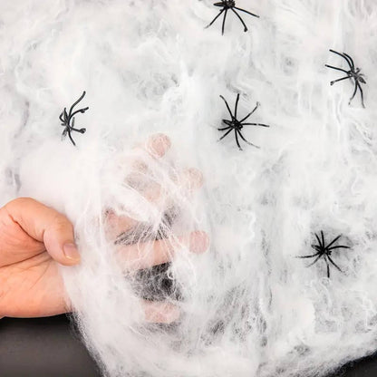 Spider Webs with Spiders 200 sq ft, Giant Spider Web Halloween Door Decoration, Halloween Party Decor with Fake Spiders – Ventayo