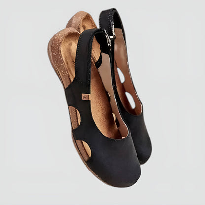 Women's Breathable Leather Summer Flats With Cork Insole