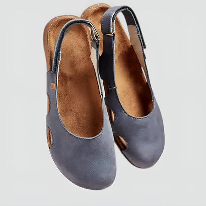 Women's Breathable Leather Summer Flats With Cork Insole