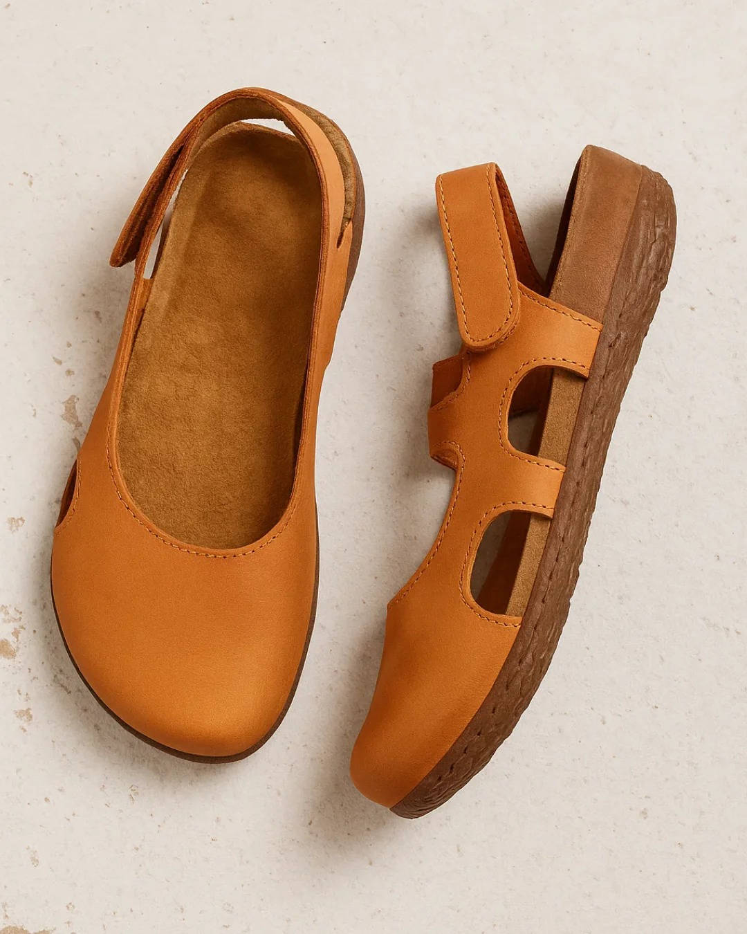 Women's Breathable Leather Summer Flats With Cork Insole