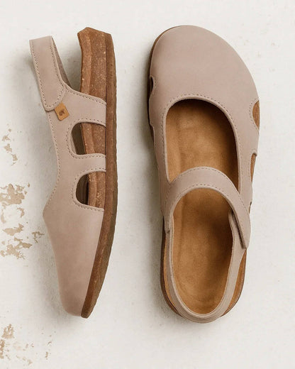 Women's Breathable Leather Summer Flats With Cork Insole