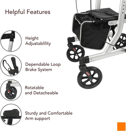Senior safety stand up rollator walker with armrests