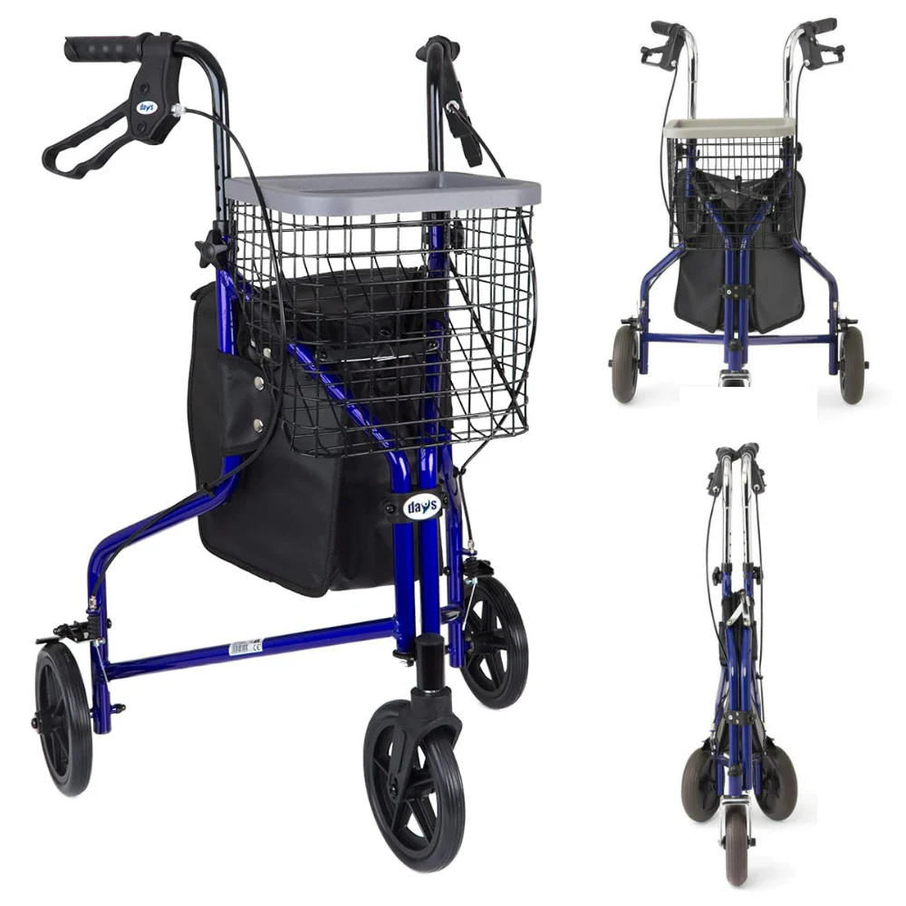 Lightweight 3 wheel Rollator mobility walker with basket