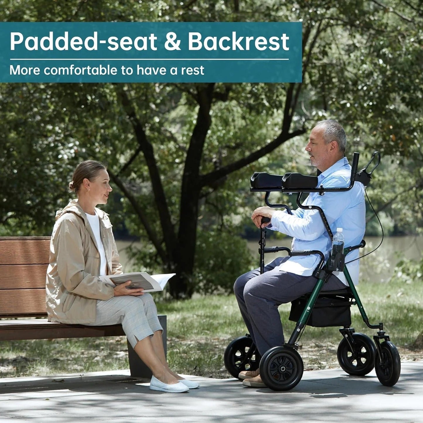 Senior safety stand up rollator walker with armrests