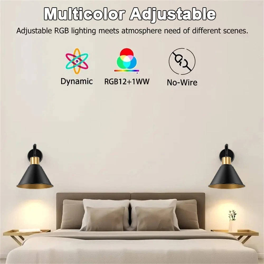 2PKS Battery Operated Wall Sconces with Remote Dimmable Wireless LED Wall Lamp