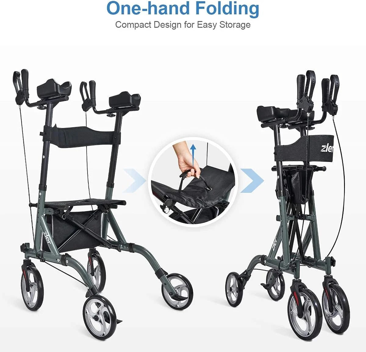 Senior safety stand up rollator walker with armrests