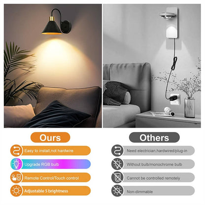 2PKS Battery Operated Wall Sconces with Remote Dimmable Wireless LED Wall Lamp