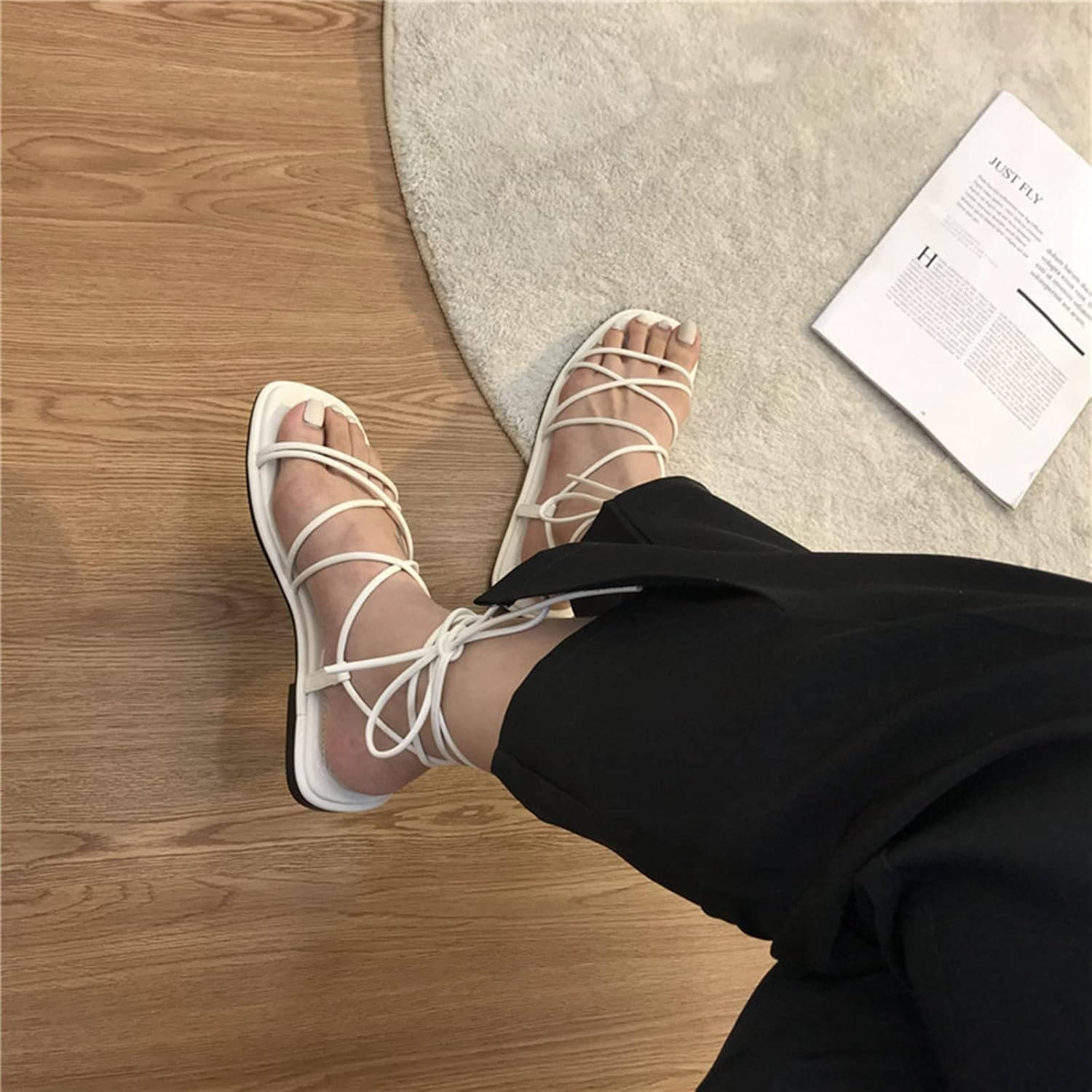 Women's Strappy Lace Up Flat Sandals