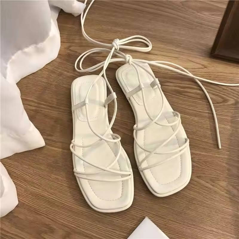 Women's Strappy Lace Up Flat Sandals