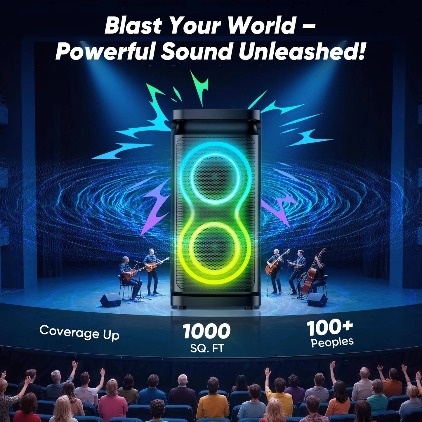 Portable Party Speaker With Loud Sound And Microphone Jack