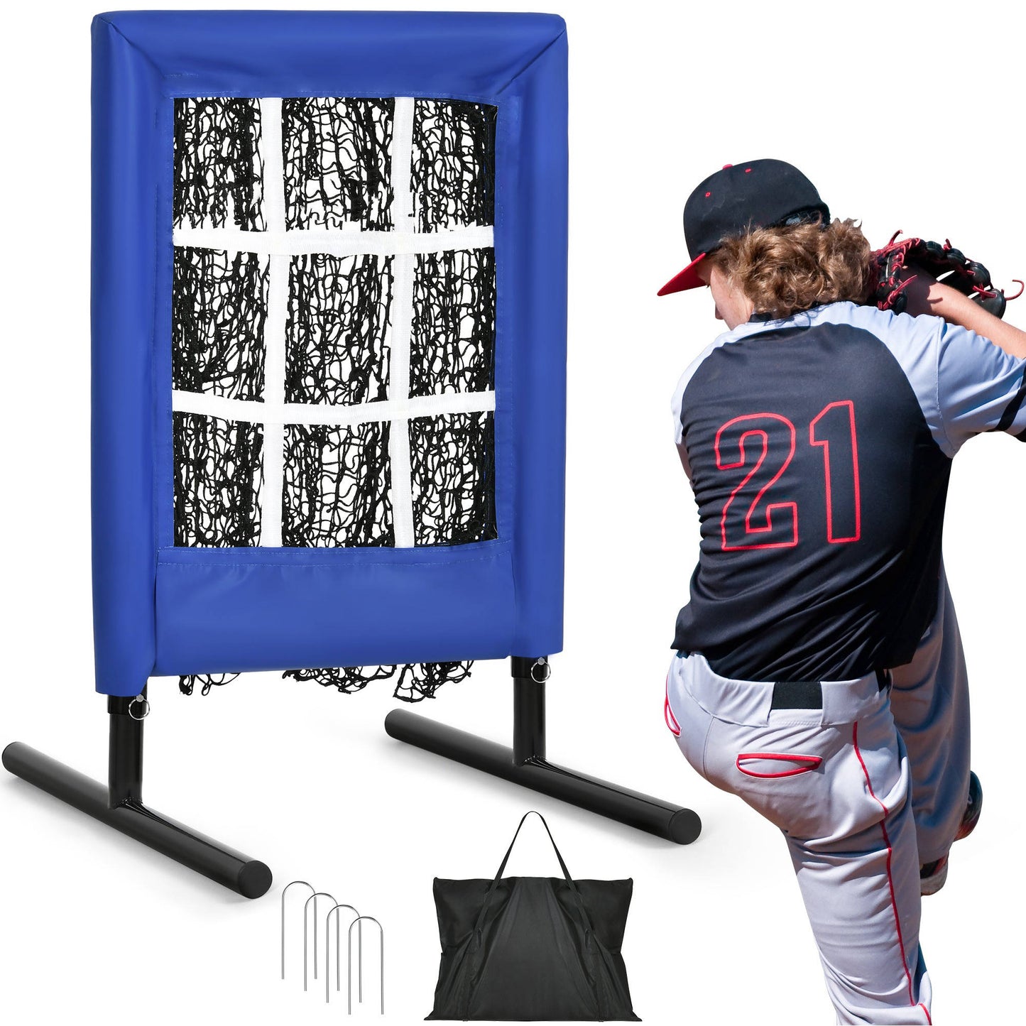 9 Hole Portable Baseball Pitching Net With Strike Zone