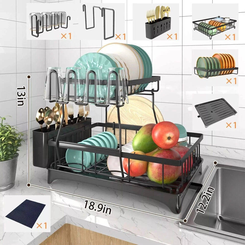 Over Sink Dish Drying Rack 2 Tier