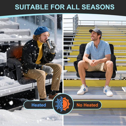 Stadium Seat with Heat & Back Support – Portable Padded Bleacher Cushion Chair