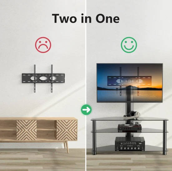 Glass Floor TV Stand with Swivel Mount for 32 to 70 inch Flat Screen TVS