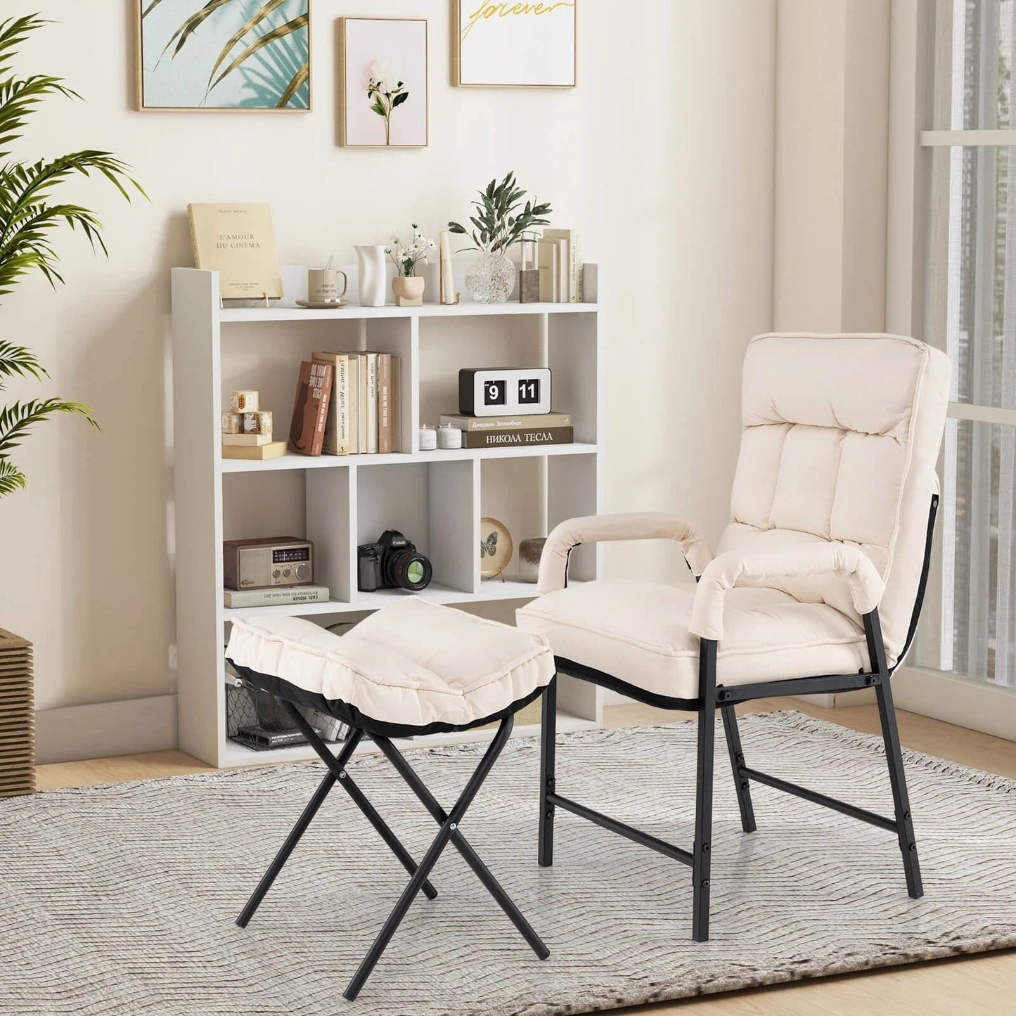 Ottoman Accent Chair with Adjustable Backrest