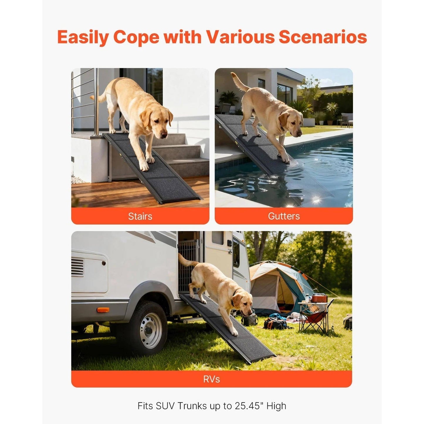 Foldable Outdoor Dog Ramp for Car, 250lb Capacity, Non Slip