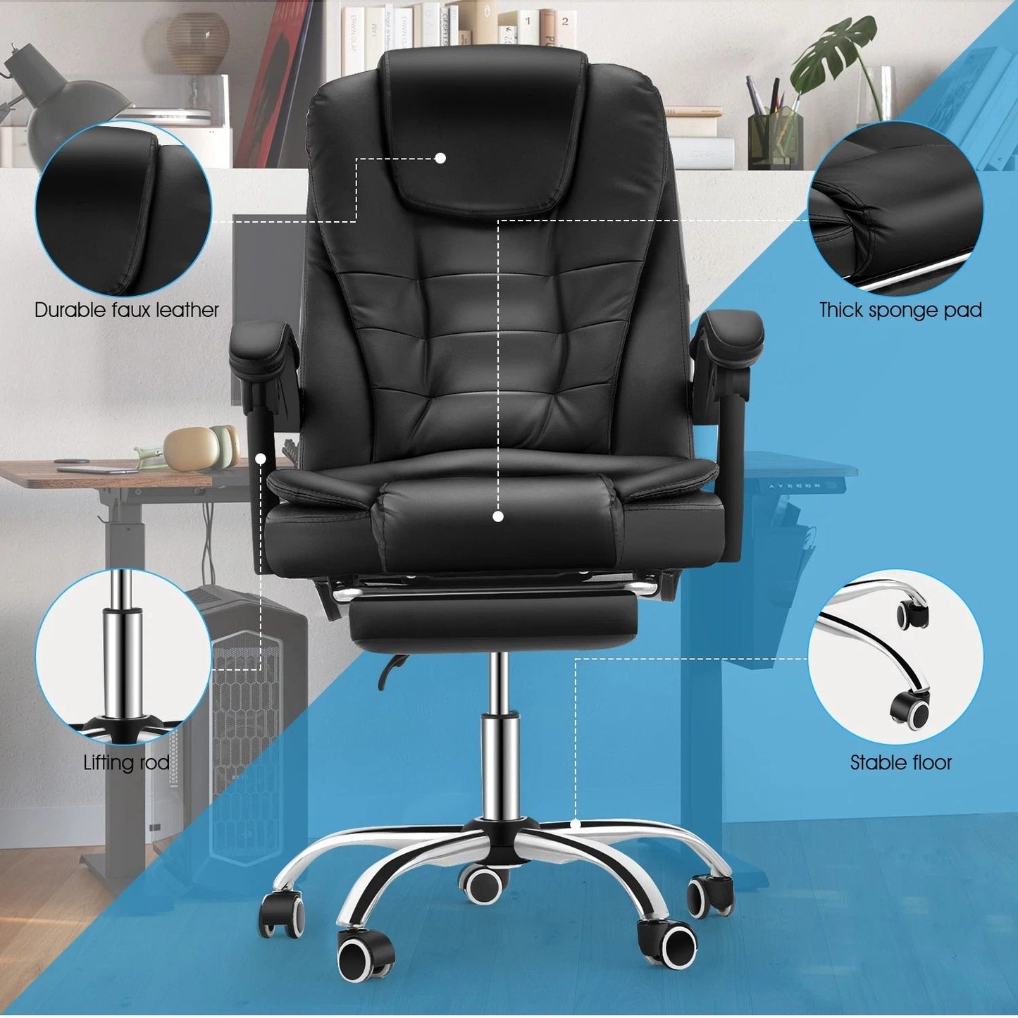 Ergonomic Office Chair with Massage – Lumbar Support & Reclining Function