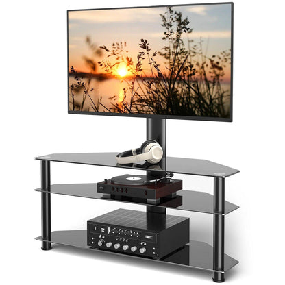 Glass Floor TV Stand with Swivel Mount for 32 to 70 inch Flat Screen TVS