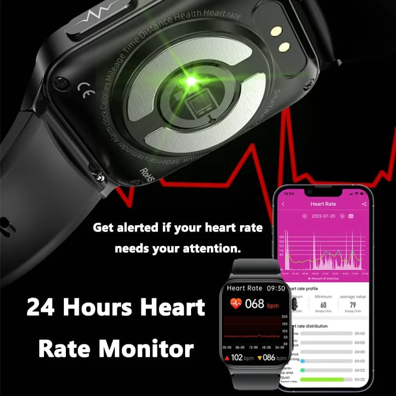 ECG Smart Watch with Blood Pressure Monitor Body Temperature Blood Glucose Heart Rate Blood Oxygen