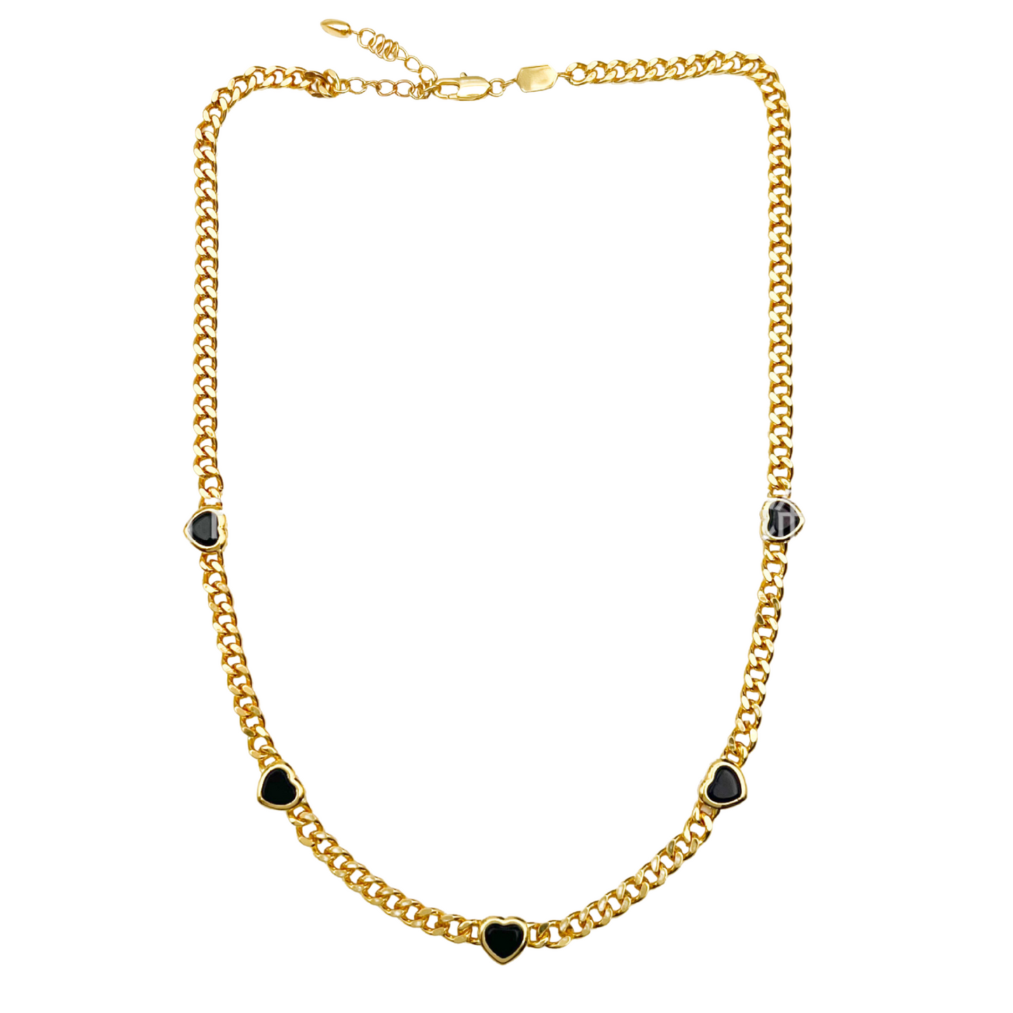 Clytia Love Jelly Heart Gemstone Charm Necklace,18k Gold Plated, Black Onyx